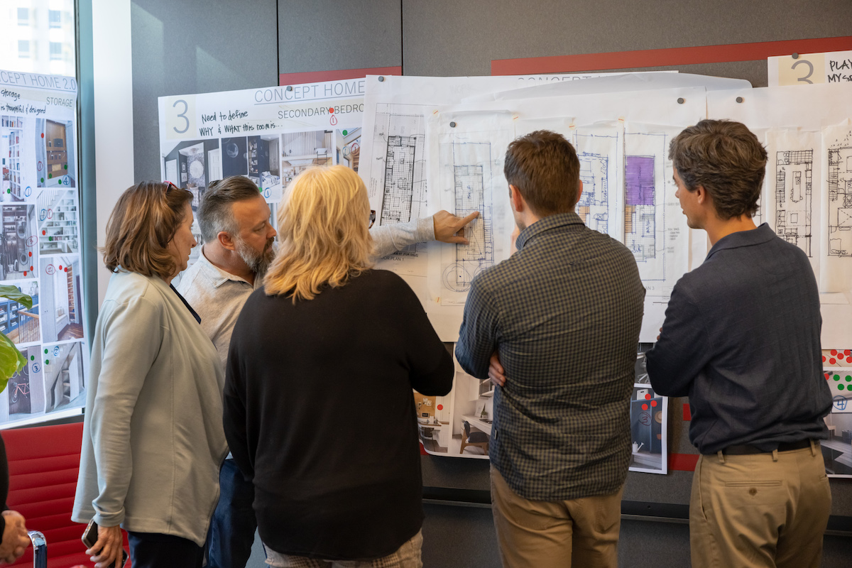 Initial sketches are reviewed and debated by the entire charrette team to determine which design—and the elements within it or from other sketches—will be reflected in the development process of the final design.